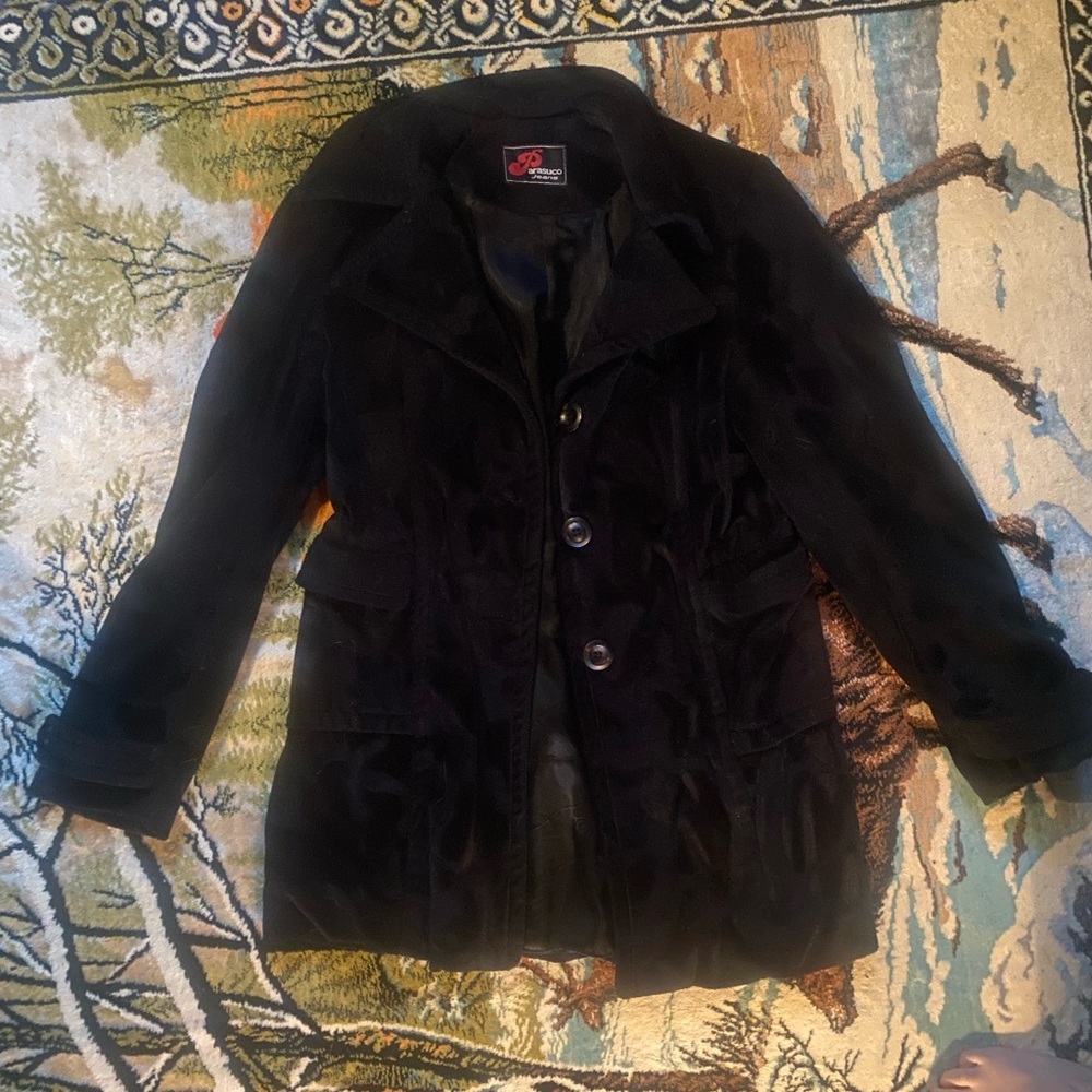 Black Velvet Button-Up Coat